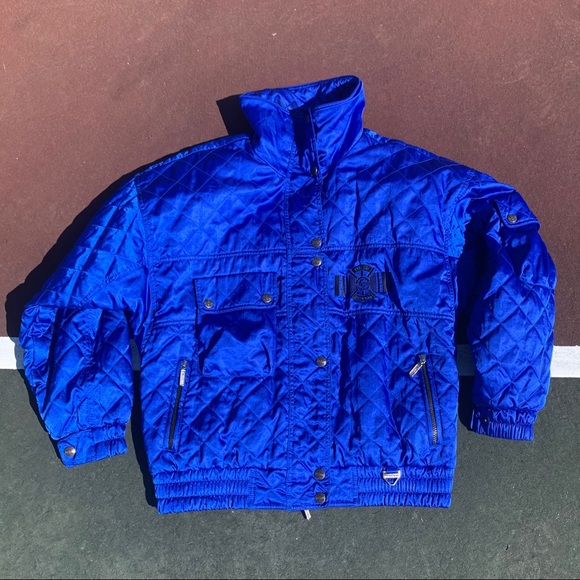 Jackets & Blazers - Vintage 80s shiny blue skiwear jacket size 12